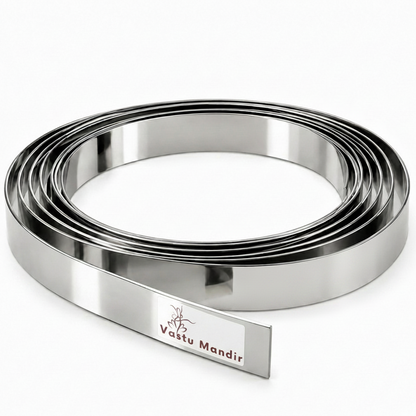 Stainless steel Vastu strip roll with Vastu Mandir branding on white