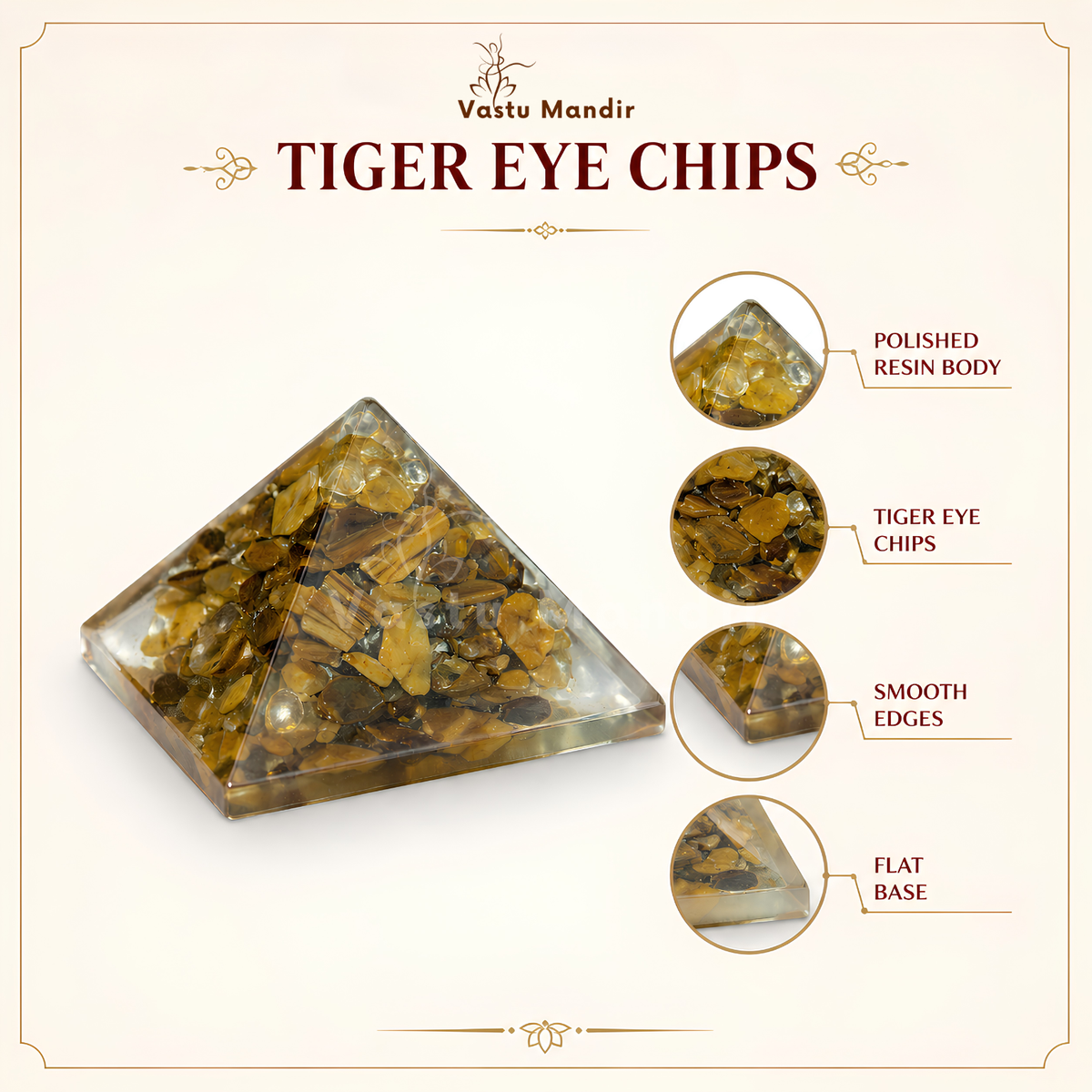 Tiger Eye Orgone Pyramid, orgonite – close-up showing the surface finish and edges