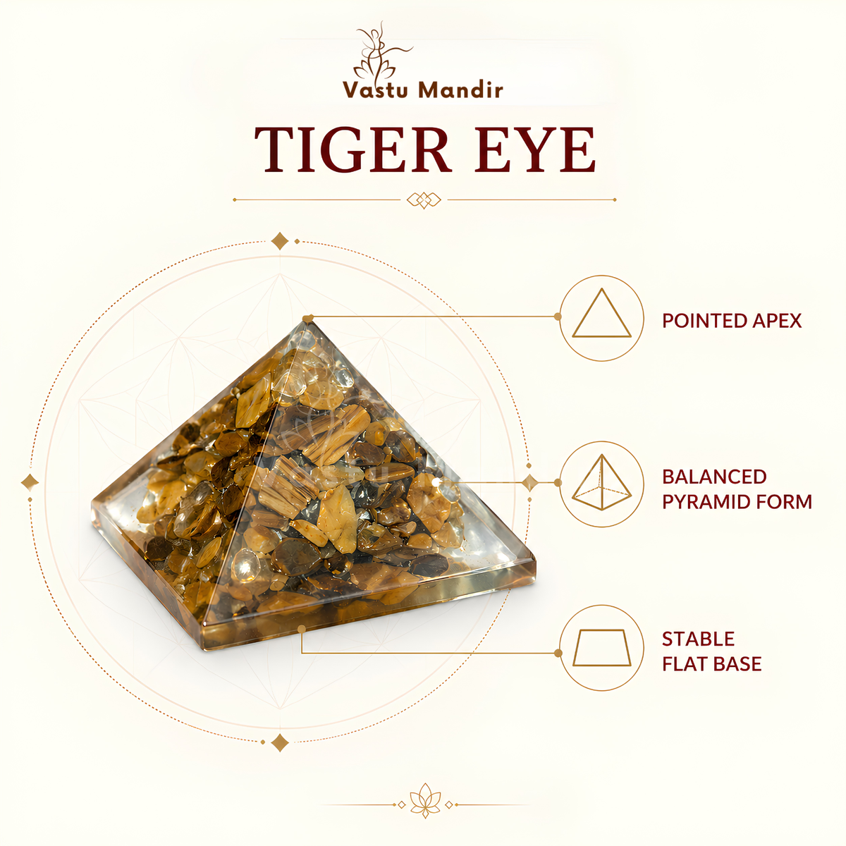 Tiger Eye Orgone Pyramid, orgonite – alternate product view with the full pyramid visible