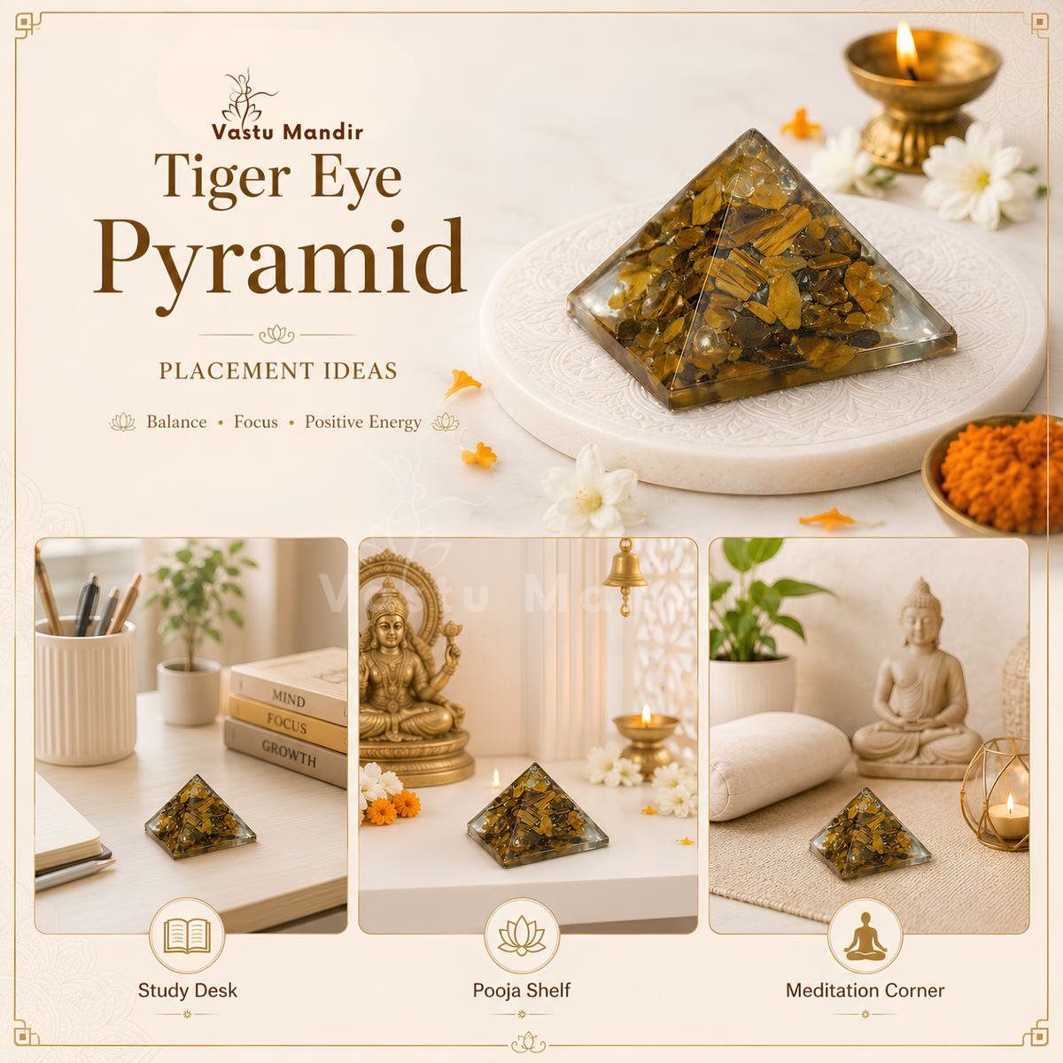 Tiger Eye Orgone Pyramid, orgonite – additional angle showing the pyramid proportions