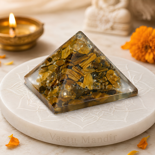 Tiger Eye Orgone Pyramid, orgonite – main product view showing the complete pyramid