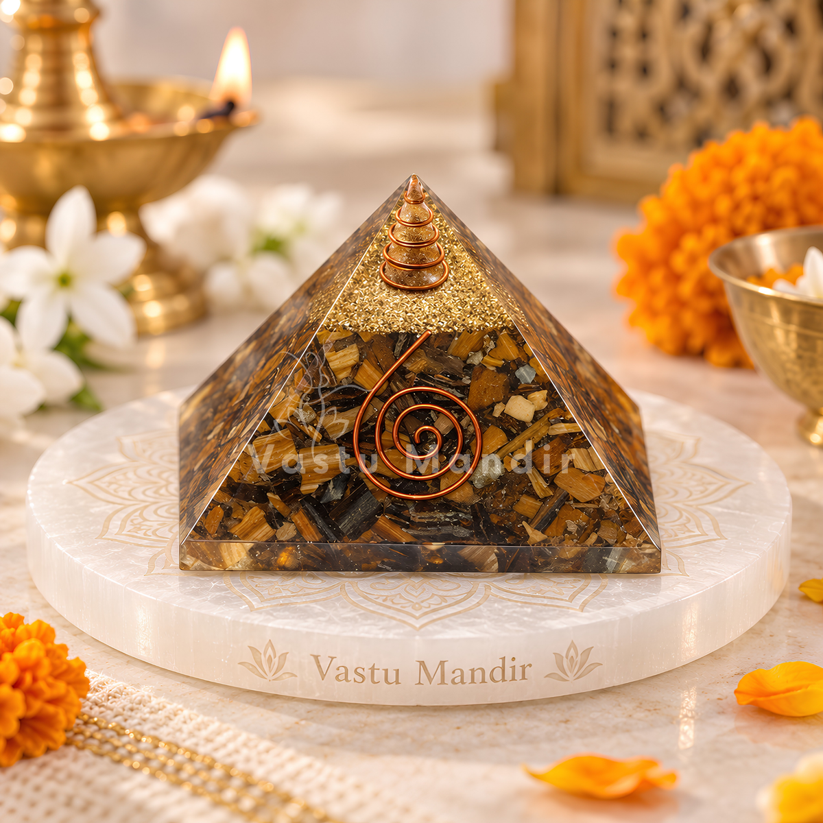 Tiger Eye Pyramid Vastu Remedy for Decision Making, Self Confidence and Professional Growth for Office Desk, Career Support and Leadership Focus | 6.5 cm | 130 g