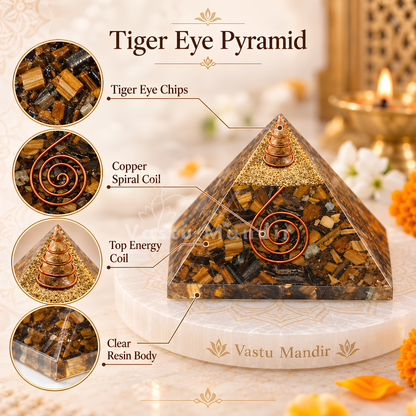 Tiger Eye Pyramid Vastu Remedy for Decision Making, Self Confidence and Professional Growth for Office Desk, Career Support and Leadership Focus | 6.5 cm | 130 g