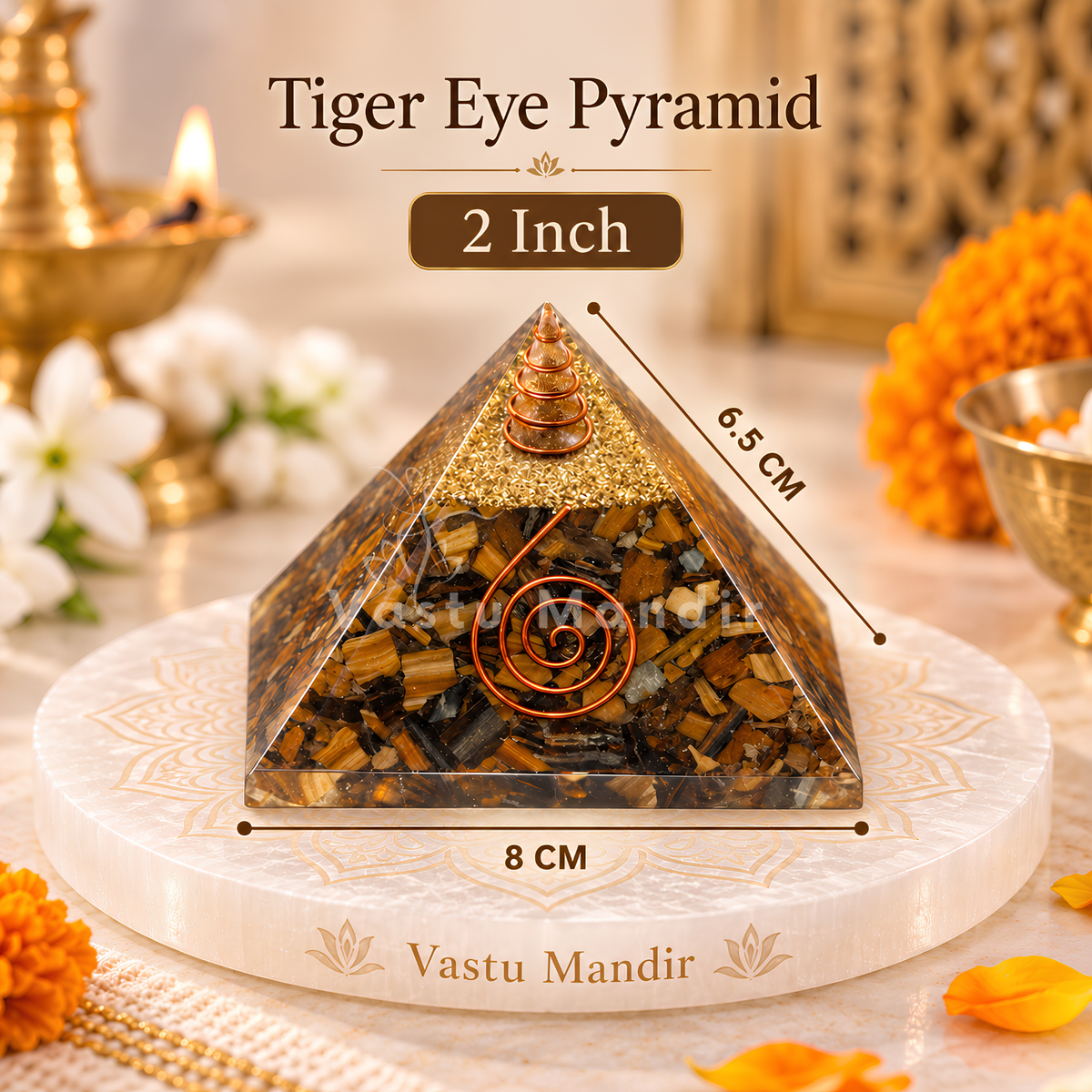 Tiger Eye Pyramid Vastu Remedy for Decision Making, Self Confidence and Professional Growth for Office Desk, Career Support and Leadership Focus | 6.5 cm | 130 g