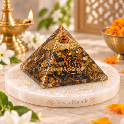 Tiger Eye Pyramid Vastu Remedy for Decision Making, Self Confidence and Professional Growth for Office Desk, Career Support and Leadership Focus | 6.5 cm | 130 g