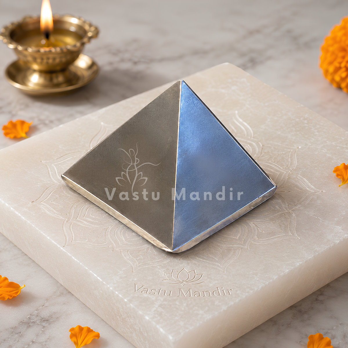 Tri-Dhatu Hollow Vastu Pyramid – Alloy Metal Vastu Remedy for Protection & Prosperity | Ideal for Home, Office & Spiritual Areas | 4 cm | 120 g