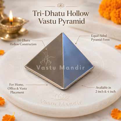 Tri-Dhatu Hollow Vastu Pyramid – Alloy Metal Vastu Remedy for Protection & Prosperity | Ideal for Home, Office & Spiritual Areas | 4 cm | 120 g