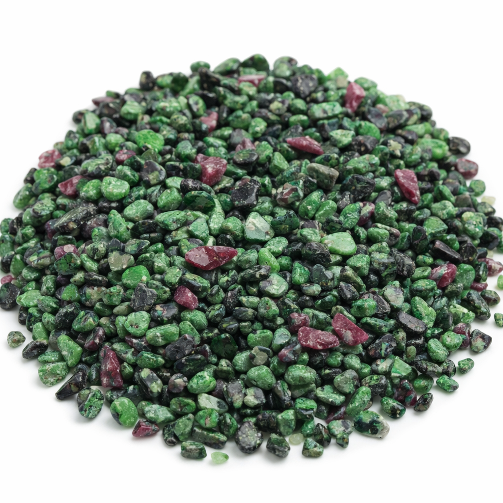 Ruby Zoisite Crystal Chips on a white background