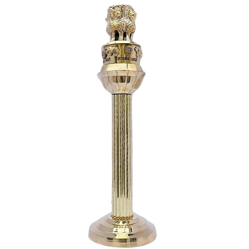 Brass Ashoka Pillar idol front view isolated on white background