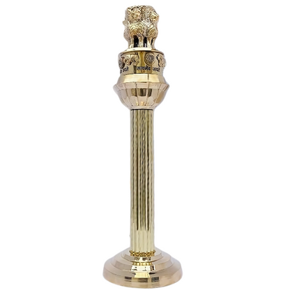 Brass Ashoka Pillar idol front view isolated on white background