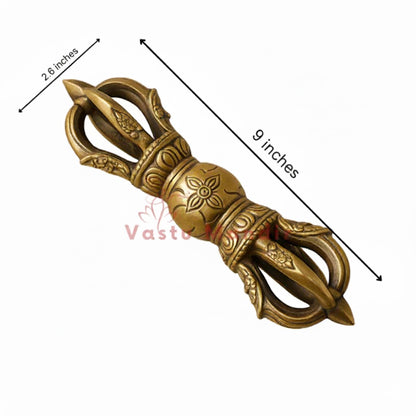 Large pure brass Vajra Dorje dimension diagram showing 22 cm length