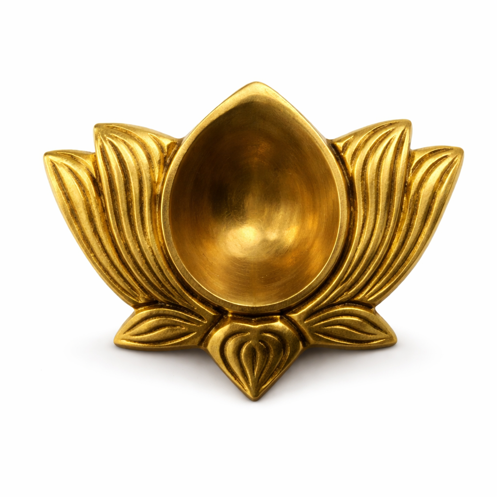 Brass Lotus Diya on a white background