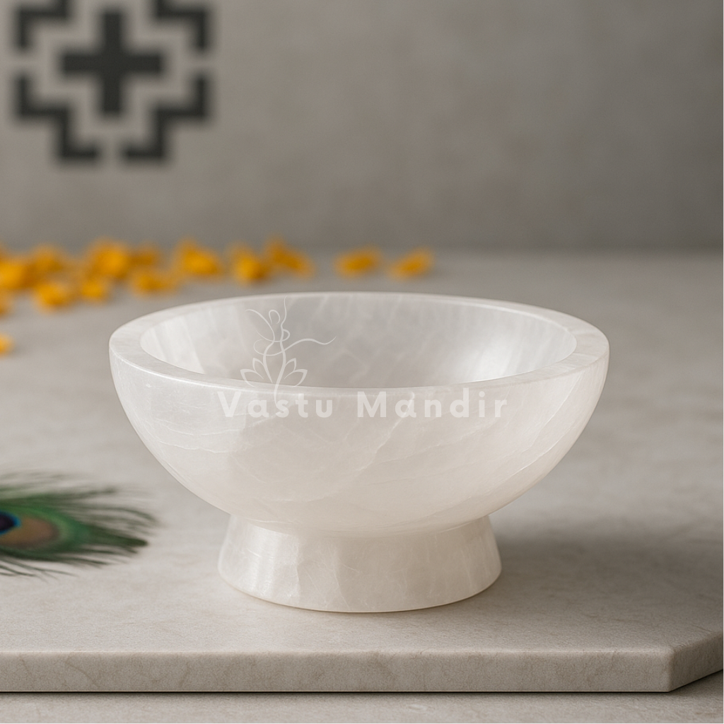 Ice cream selenite charging bowl arranged in a styled spiritual setting