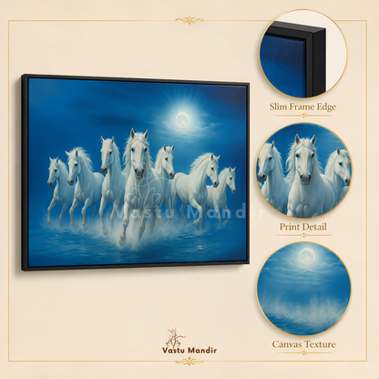 White seven running horses painting shown as a full artwork view