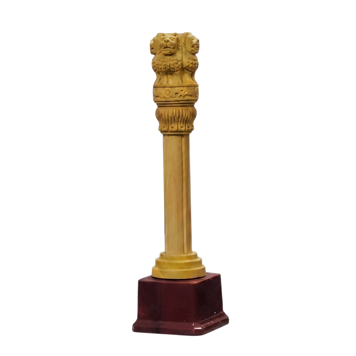 Full wooden Ashoka pillar product image on a clean background