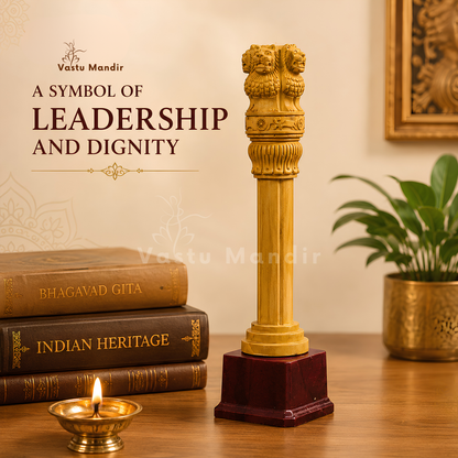 Wooden Ashoka pillar shown in a clean front product view
