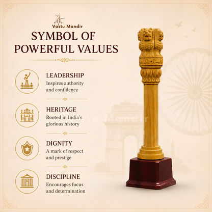 Side view of the wooden Ashoka pillar showing carved details