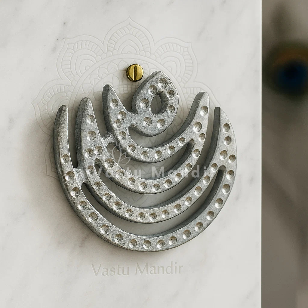 Zinc Moon Helix on a marble background, branded 'Vastu Mandir'.