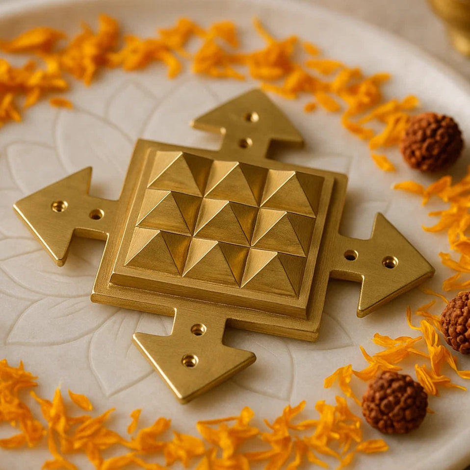 Brass pyramid arrow plate shown in an angled product view
