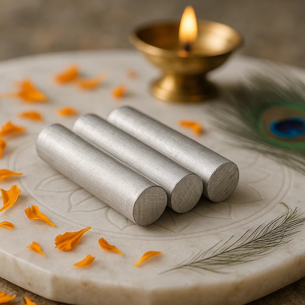 Stainless steel round stud arranged in a styled spiritual setting