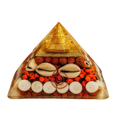 Mahalaxmi Orgonite Pyramid – top-down view showing the apex and square base