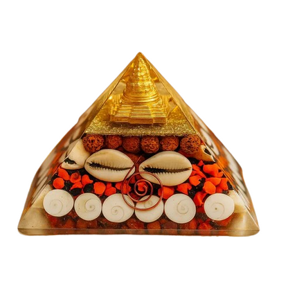Mahalaxmi Orgonite Pyramid – top-down view showing the apex and square base