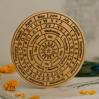 Dark brown astrological pendulum board in a close upright view