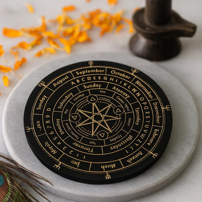Seven Star dowsing board displayed upright in a light sacred setting