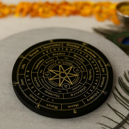 Angled Seven Star dowsing board showing alphabet, symbols and yes-no markings