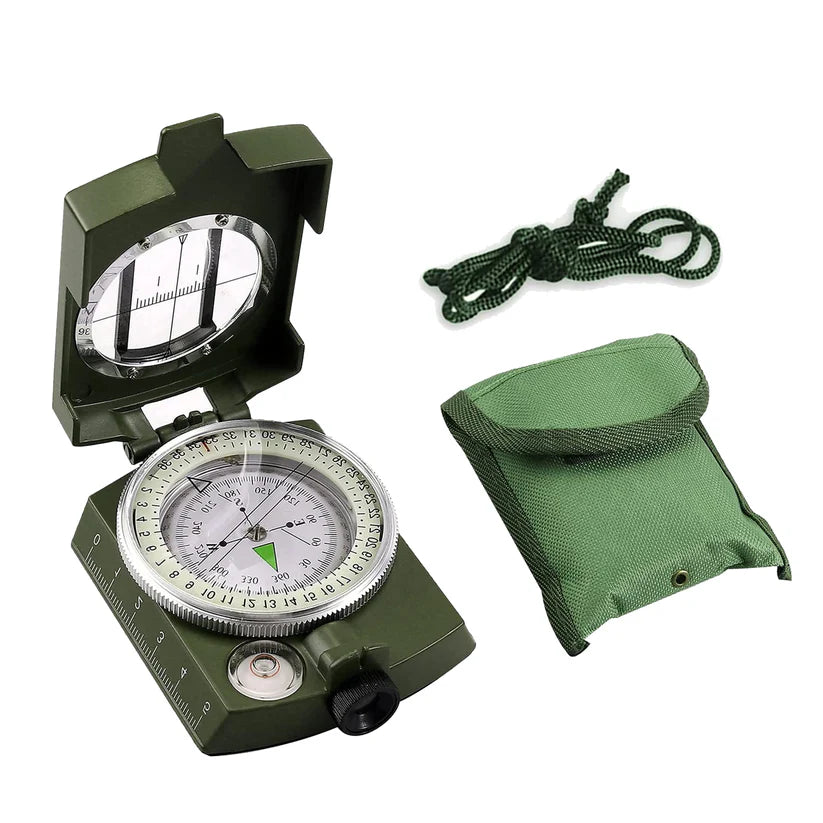 Professional Vastu compass with green pouch and cord isolated on white