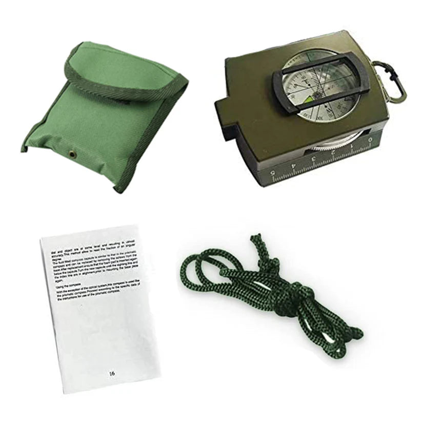 Vastu compass accessories including pouch, cord and instruction sheet on white