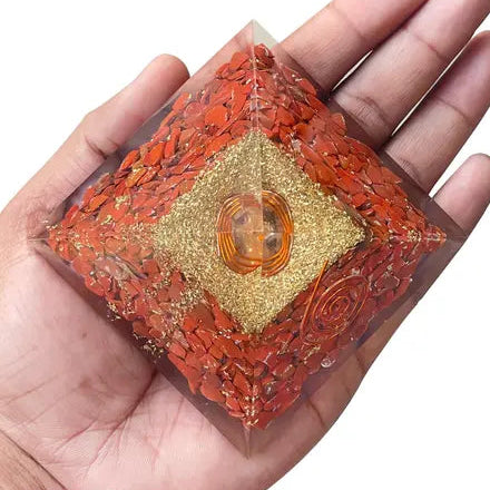 Red Jasper Pyramid – styled product display with the pyramid as the focus