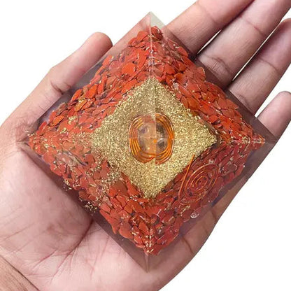 Red Jasper Pyramid – styled product display with the pyramid as the focus