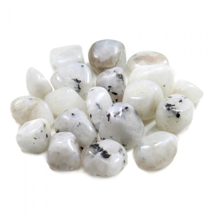 Group of rainbow moonstone pieces isolated on a clean white background