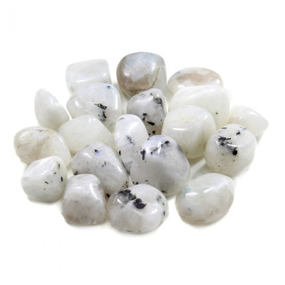 Group of rainbow moonstone pieces isolated on a clean white background