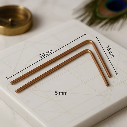 Copper dowsing rod infographic showing the five-millimetre variant dimensions