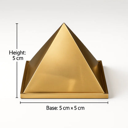 Brass Hollow pyramid with measurements on a white background