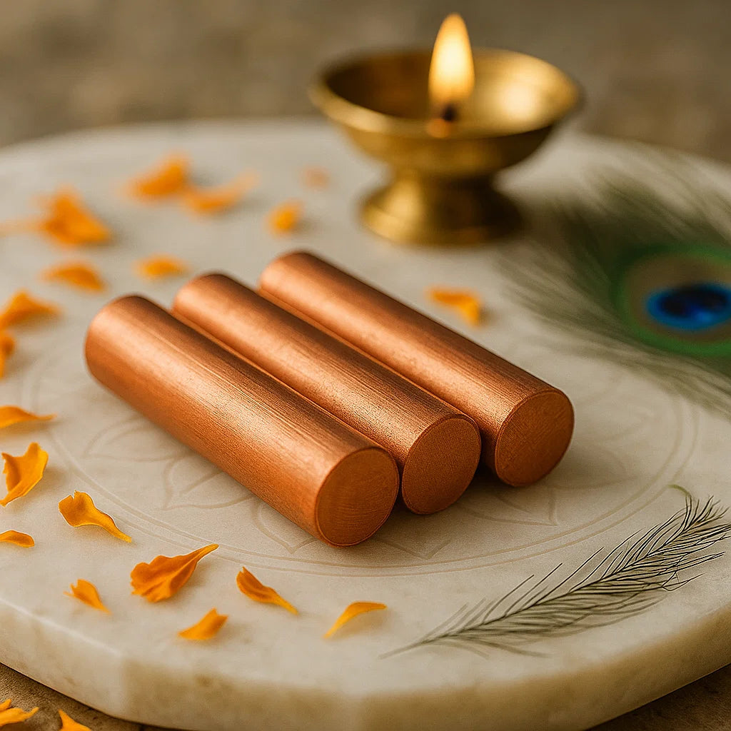 Copper round stud arranged in a styled spiritual setting