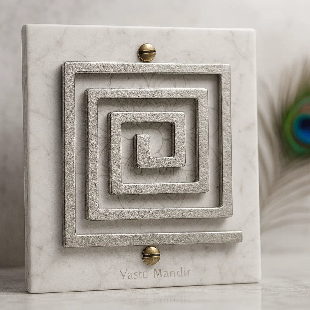 Lead plain square helix displayed upright on a marble panel