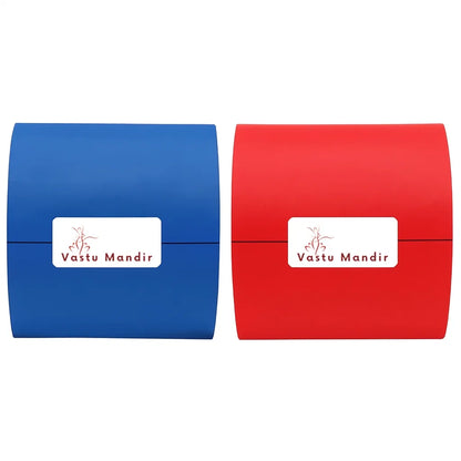 Blue and red Vastu colour tape rolls displayed together on white