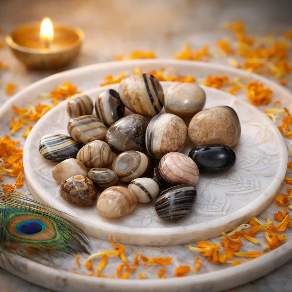 Natural sulemani hakik tumbled stones shown in a close styled product view