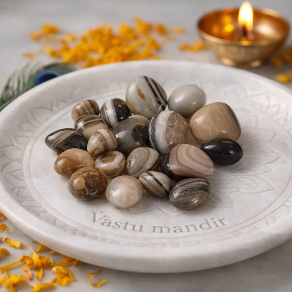 Natural sulemani hakik tumbled stones presented in a clear lifestyle setting