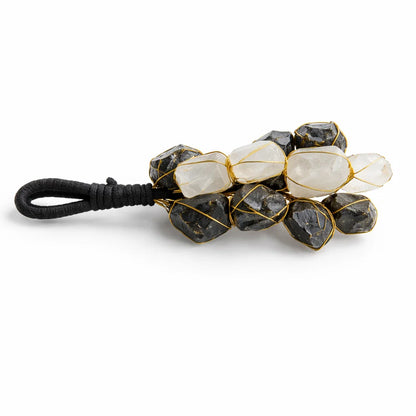 Black tourmaline & selenite dual crystal chunk on a clean white background