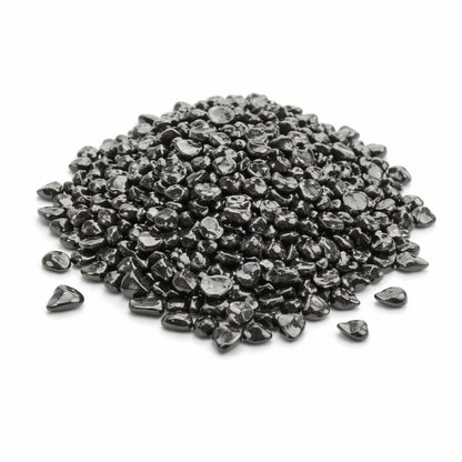 Hematite crystal chips in a close product view on white