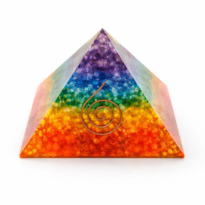 7 Chakra Orgonite Pyramid with Coil – top-down view showing the apex and square base