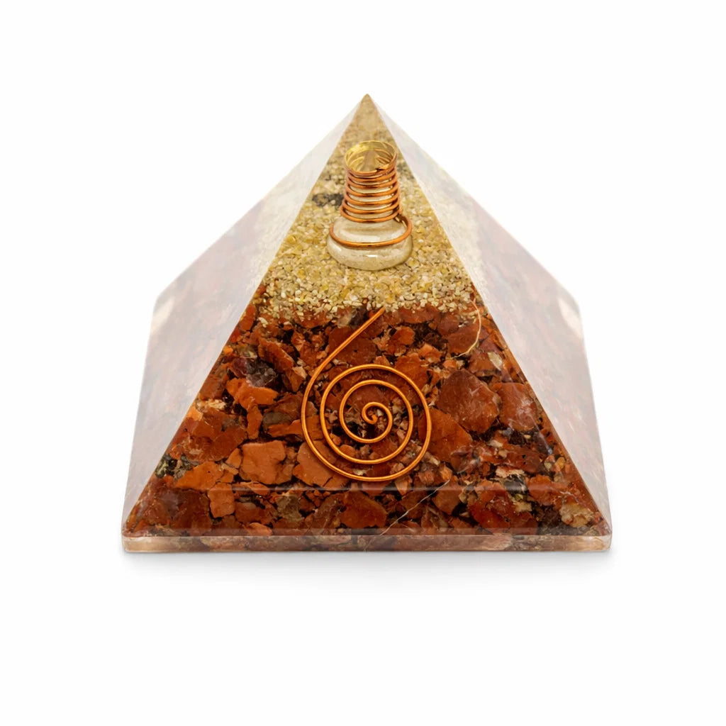 Red Jasper Pyramid – detail view of the base and layered construction