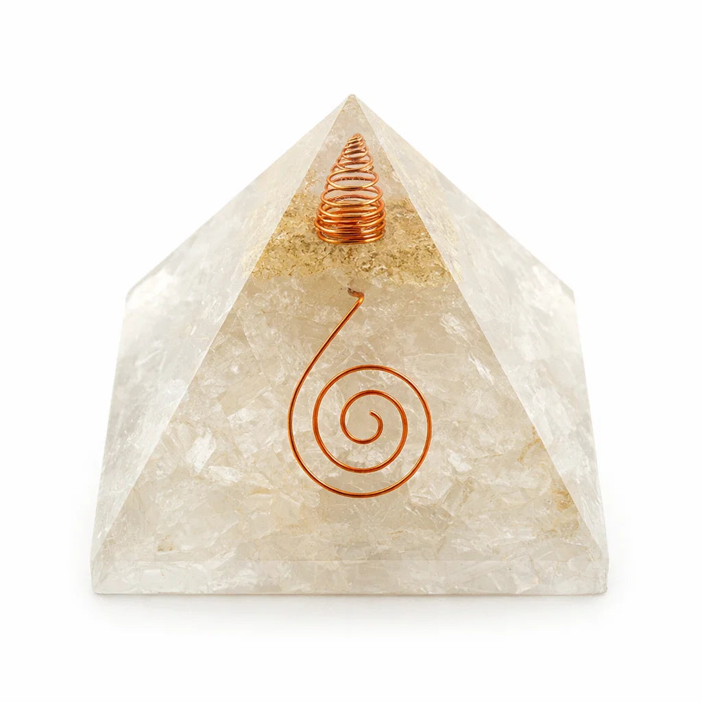 Natural Selenite Crystal Pyramid – side profile showing the pyramid height and slope
