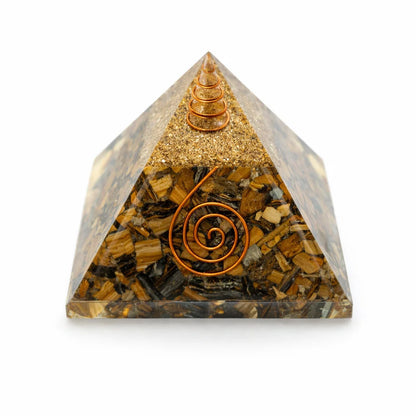 Tiger Eye Pyramid, lead metal – close-up showing the surface finish and edges