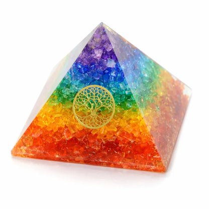 7 Chakra Orgone Pyramid, orgonite – side profile showing the pyramid height and slope