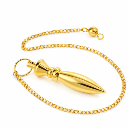 Close-up of heavy brass bullet pendulum body on a white background